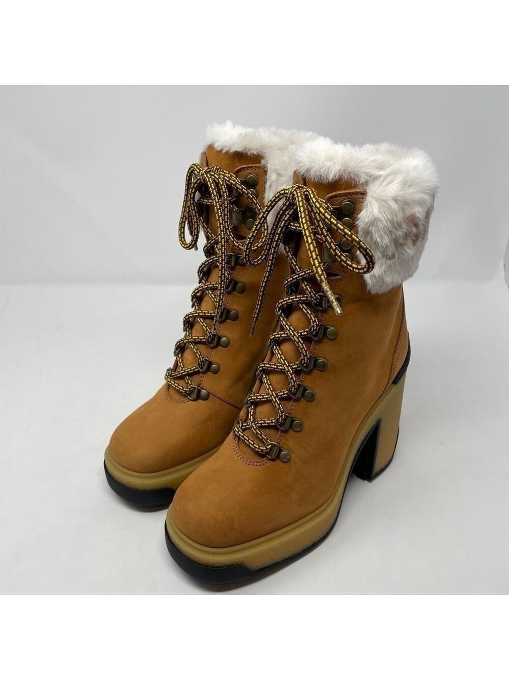 NIB Moncler Claudia Faux Fur Suede Block Heel Ankle Booties - Picture 7 of 11
